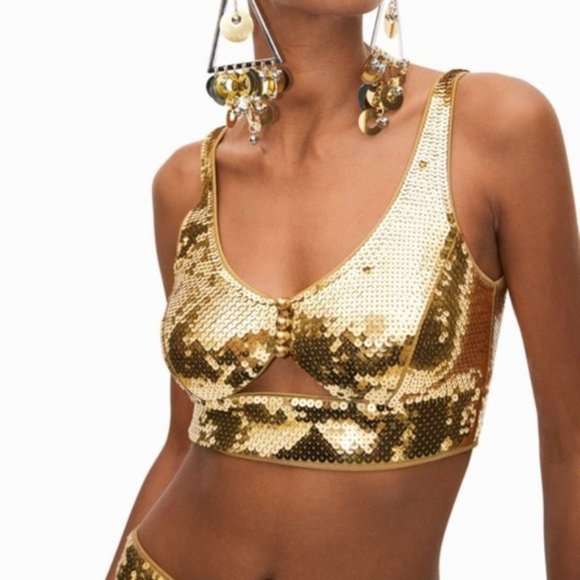 NWT Rabanne x HM Gold Sequined Crop Top sz S - Picture 8 of 15